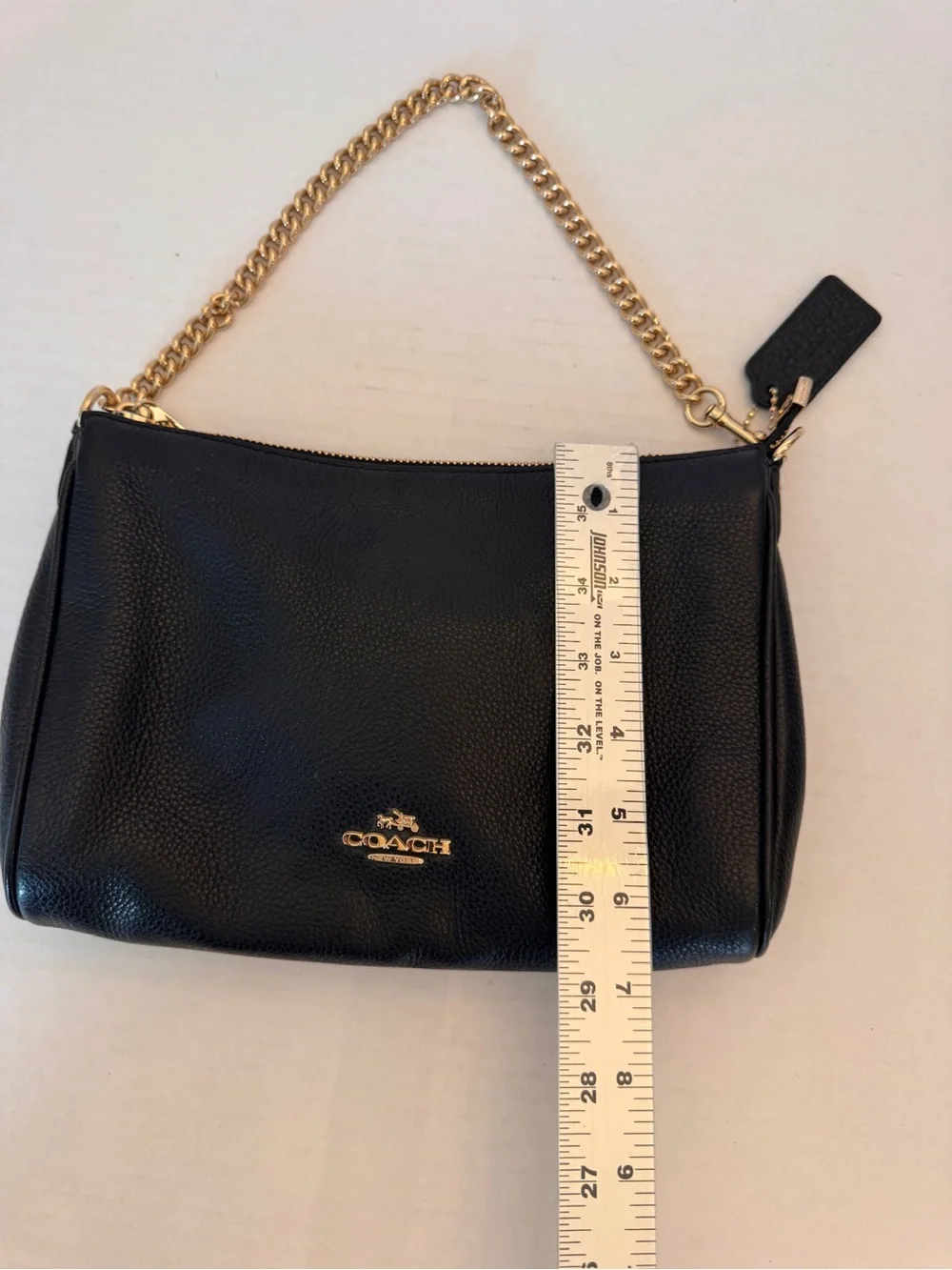Coach Carrie Black Pebbled Leather Cross Body w/gold Chain Handle & Strap F36666 - Picture 12 of 12